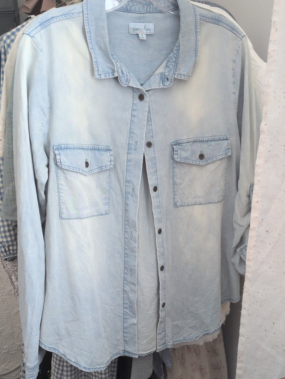 Grace & Lace Stretch Chambray Button Up S